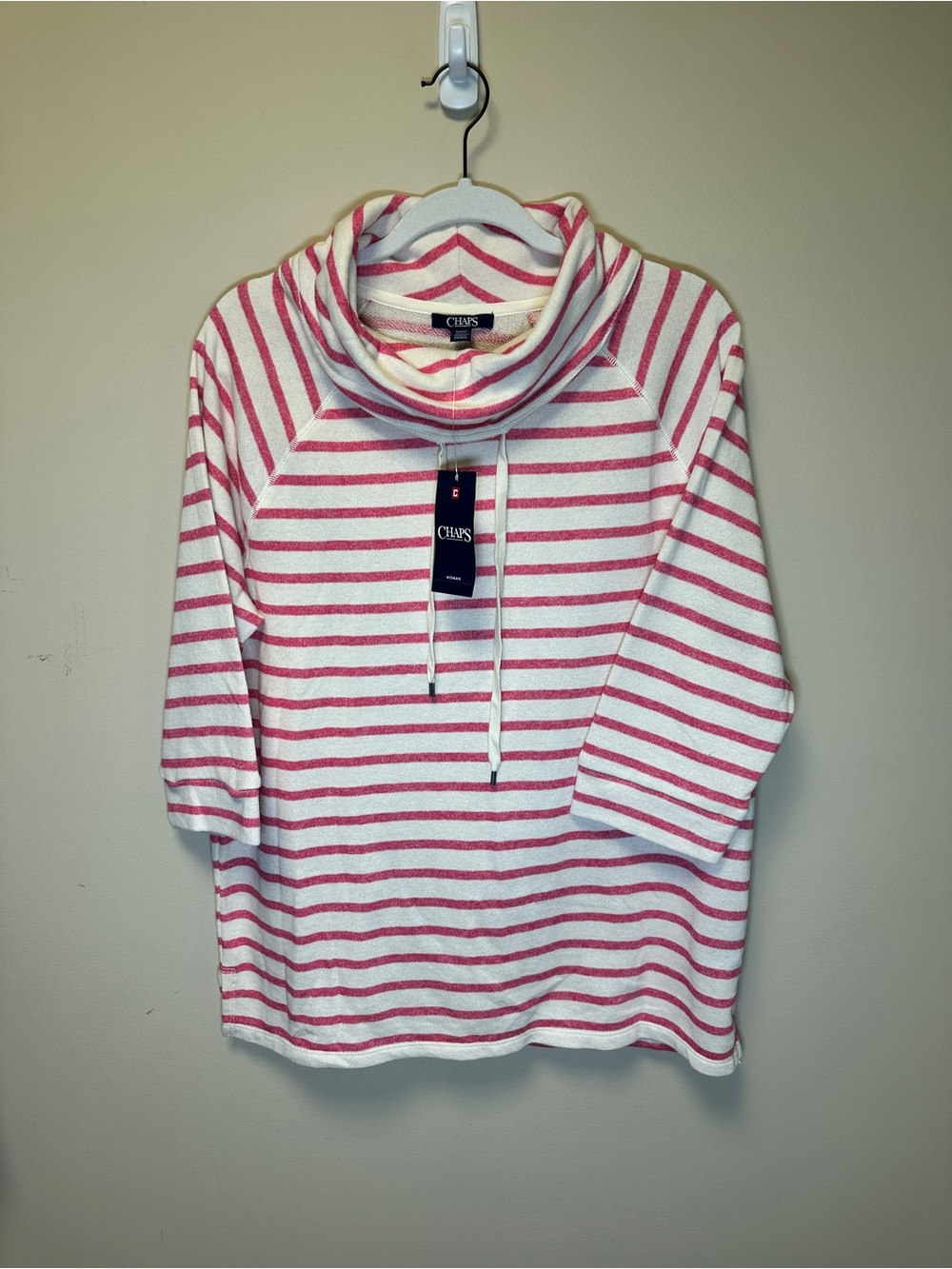 Chaps Cream and Pink Striped Cowl Neck Pullover Size 1X